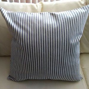 FOUR piece natural/indigo TICKING STRIPE Decorator Pillow Cover Set 18" Sq NWT